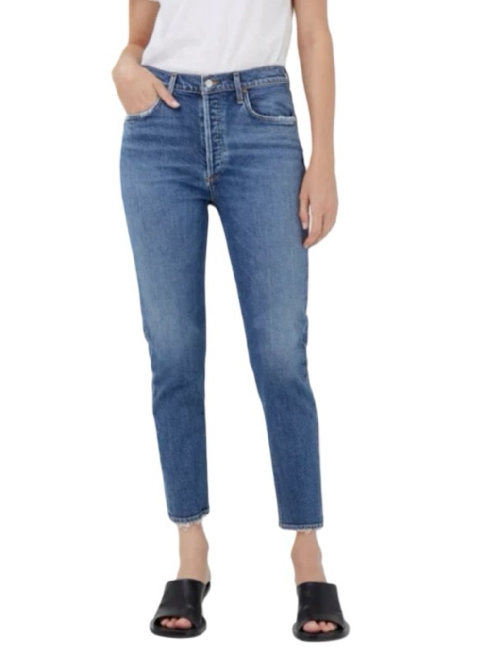 AGOLDE Riley Crop High Rise Straight Leg Medium Blue Silence Wash Jean Size 28